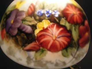 Vtg Frosted Glass Reverse Hand Painted Lamp Shade Flowers Hummingbirds Victorian