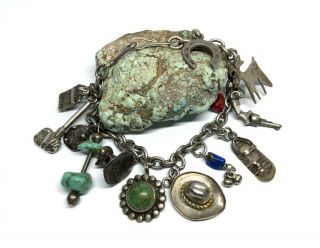 Vintage Southwest Native American Sterling Silver Assorted Charms 7.  25” Bracelet