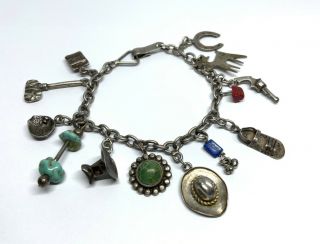 Vintage Southwest Native American Sterling Silver Assorted Charms 7.  25” Bracelet 2