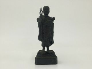 Japanese Metal Buddhist Monk Statue Okimono Vtg Temple Shrine Shinto T414