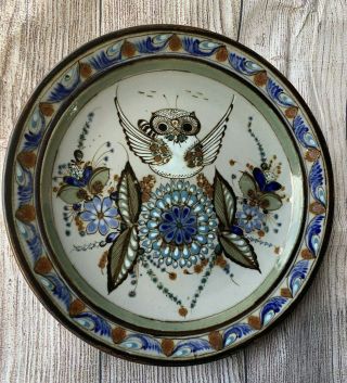 Ken Edwards Art Pottery 10 " Plate Signed Ke Mexico Blue Owl