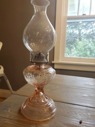 Vintage " Giant " Pink Depression Glass Oil Lamp