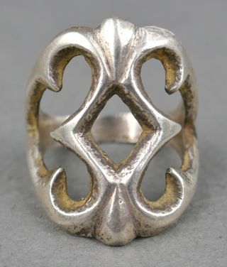 Fine Old Navajo Indian Pawn Sterling Silver Sand Cast Ring Size 8