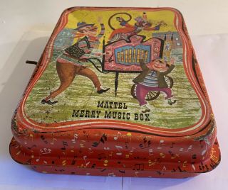 Vintage Mattel Merry Music Box 501 Tin Metal Windup Monkey Organ Grinder Usa