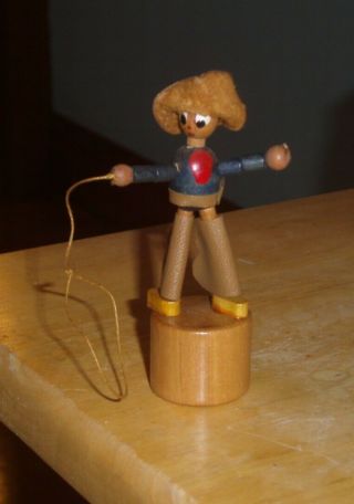 Vintage Cowboy Wooden Push Puppet Made In Italy Collapsing