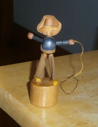 VINTAGE COWBOY WOODEN PUSH PUPPET MADE IN ITALY COLLAPSING 2