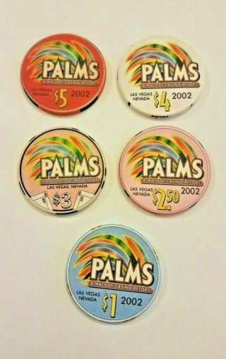 5 Palms Casino Chips $5 $4 $3 $2.  50 $1 Las Vegas Nevada Nv