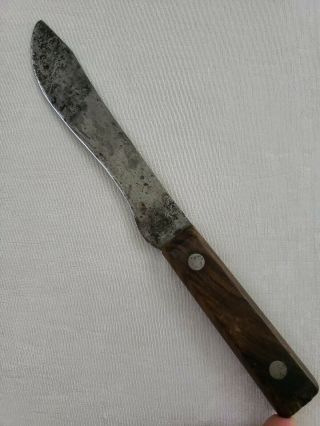 Antique Carbon Steel Butcher Knife Persimmon Handle Full Tang 6.  75 " Blade 11 " L
