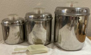 Vintage Revere Ware Stainless Steel Kitchen Canister Set Lucite Lids,  Set Of 3