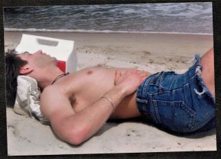 Vintage Photograph Sexy Young Man Sunbathing On Beach