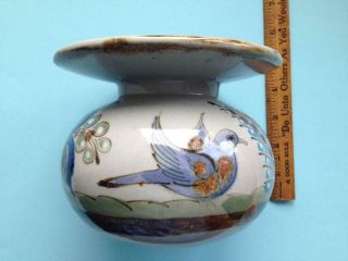 Ken Edwards El Palomar Pottery Vase Mexico Tonala 4 1/2 " Tall Bluebird Butterfly