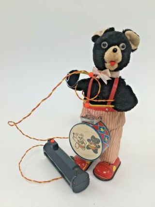 Vintage 1950s Barney Bear Drummer Boy Toy Battery Operated Cragstan Tin Litho