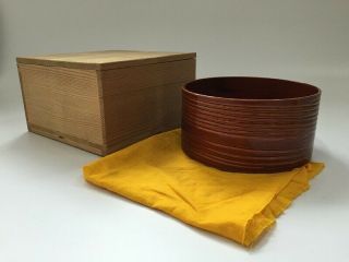 Japanese Bamboo Bowl Vtg Tea Ceremony Lacquer Ware Wooden Box Cloth S270
