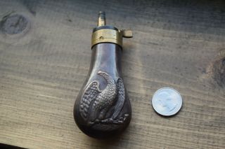 Vintage Brass / Bronze Metal Black Powder Flask Eagle Design 4 - 14 " Antique