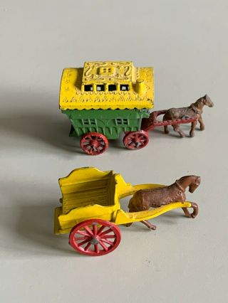 2 Vintage Lead Toy Metal Horses & Carts England