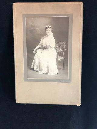 Antique Cabinet Card Photo Lady With A Fan 5 1/2”x 4” Mounted On 9x6 Card