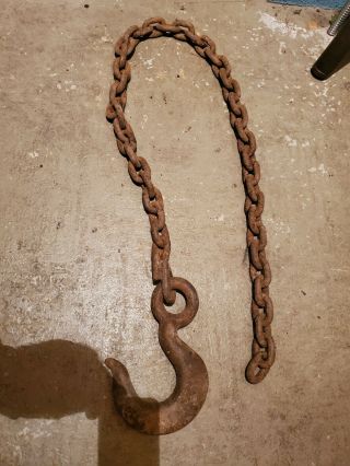 Vintage Rusty Heavy Duty 10 Inch Tow/pull Hook W/chain