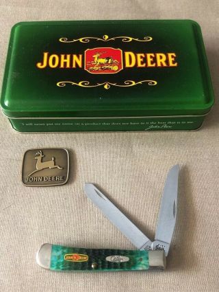 Case Xx,  John Deere,  Blue Green Trapper Pocketknife Item 6254ss