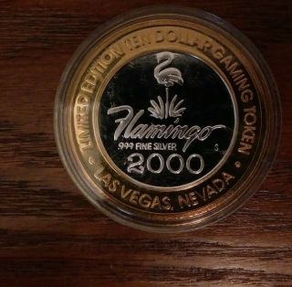 $10 Flamingo 2000 Hilton Casino Las Vegas Gaming Token (. 999 Fine Silver)
