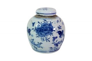 Cute Blue And White Floral Bird Porcelain Ginger Jar 4.  5 "