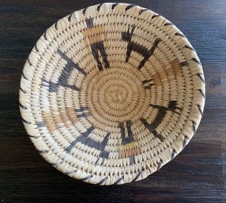 Vintage Southwestern Native American Basket W/man&animal Designs 8 3/4 " Handmade