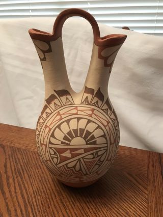 Native American Jemez Pueblo Pottery Hand Painted Wedding Vase Signed Msa 12 " T