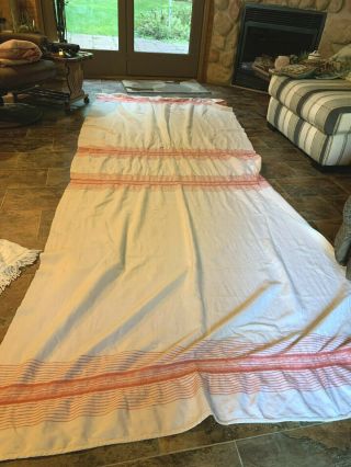 VTG Wool Camp Blanket Double Long Sleeping Bag 53 x 130 Ecru w/ Orange stripes 2