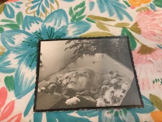Antique Photo Man In Coffin Dead With Flowers