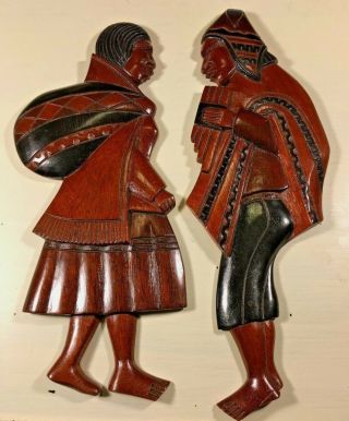 Old Vintage Hand Carved Wooden Folk Art South American Peruvian Plaques