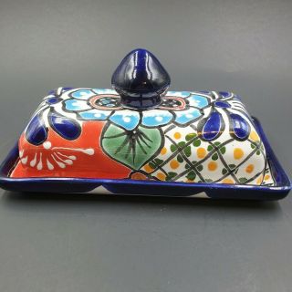Talavera Butter Dish & Lid Mexican Pottery Ceramic Kitchen Folk Art Blue