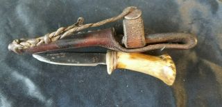 Homemade Knife One Of A Kind Bone Handle with Leather Sheath 3