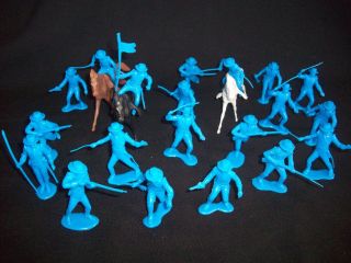Marx Reissue Set Of 20 Alamo Mexican Soldiers Presidio Type In Blue W/ Horses