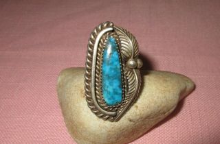 Vintage Native American Indian Navajo Sterling Silver Turquoise Ring J Martinez