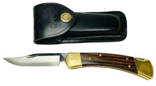 Vintage Buck 110 Folding Knife W/ Sheath.  Usa 4 Pin Lock Back Pocket