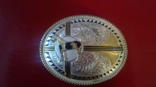 Vintage Montana Silversmith Belt Buckle.  End Of The Trail,  Silver Gold & Black