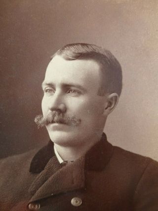 Old Cabinet Photo Handsome Man Wool Jacket Handle Bar Mustache Detroit Mi