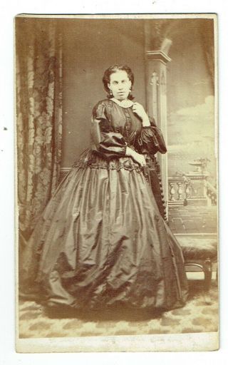 Victorian Cdv Photo Lady Long Dress Standing Ramsgate Photographer