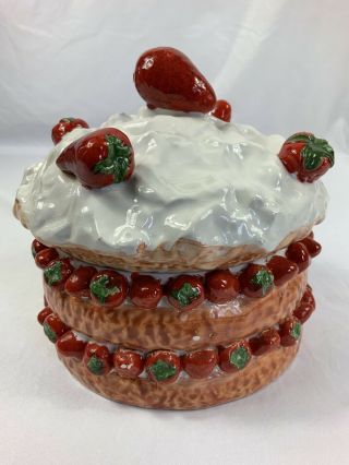 Vintage Italian Pottery Strawberry Cake Shaped Cookie Jar 33/110/1