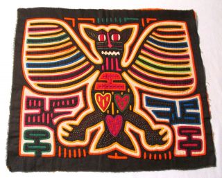 Vintage Cat Mola Folk Art Fabric Colorful Textile