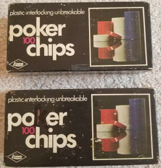 Vintage 1968 E.  S.  Lowe Co.  Ny (2 Box) Of 100 Poker Game Chips Box