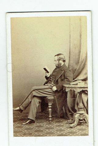 Victorian Cdv Photo Bearded Man Seated Reading Torquay Photographer