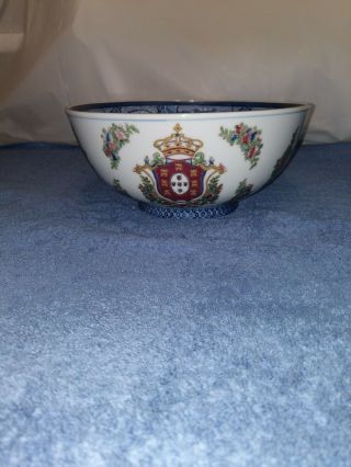 Vintage Oriental Accent Large Porcelain Hand Painted 10 " Bowl With Royal Crest