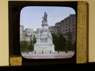 Christopher Columbus Statue,  Genoa,  Italy,  Magic Lantern Glass Slide 2