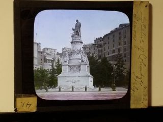 Christopher Columbus Statue,  Genoa,  Italy,  Magic Lantern Glass Slide 3