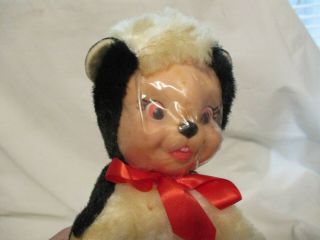 Old Vintage Rubber Face Toy Plush Stuffed Skunk Doll Black & White 7 3/4 "