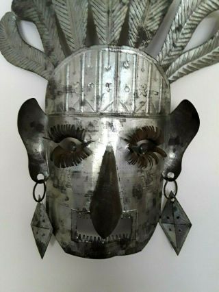 Vintage Hand Crafted Tribal Metal Face Mask Made In Mexico Approx 16 " X16 "