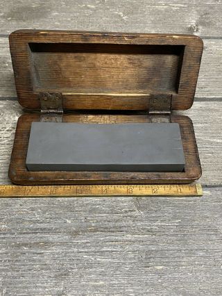 Vintage 6” X 2” Dual Grit Sharpening Stone With Hand Made Hinged Top Box