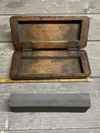 Vintage 6” X 2” Dual Grit Sharpening Stone With Hand Made Hinged Top Box 2
