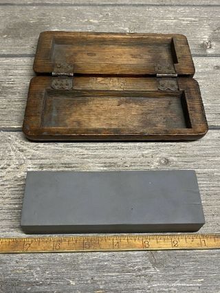 Vintage 6” X 2” Dual Grit Sharpening Stone With Hand Made Hinged Top Box 3