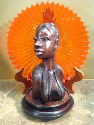 Vtg African Woman Hand Carved Wood Bust Sculpture 8.  5 Inches Tall